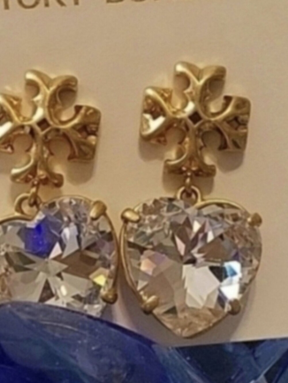Tory Burch Gold-Tone Heart Drop Crystal Earrings